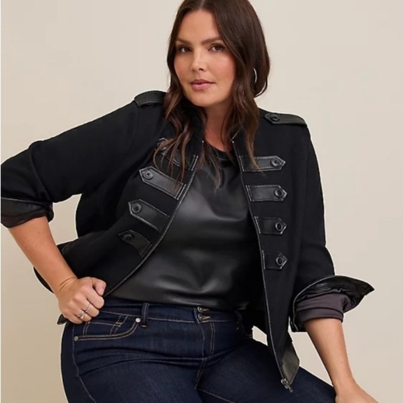 Torrid Banded Moto Jacket Deep Black Wool Blend Faux Leather 2X 18/20 Goth - Picture 1 of 15